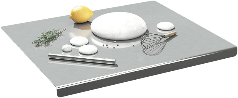 Small Platform 36 x 30 cm Stainless Steel Kitchen Counter Top Chopping Board for Vegetables with Rolling Pin