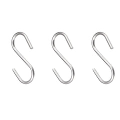 S-Hooks (Pack of 3) – Heavy-Duty 4 mm Thick Stainless Steel 8 cm Silver