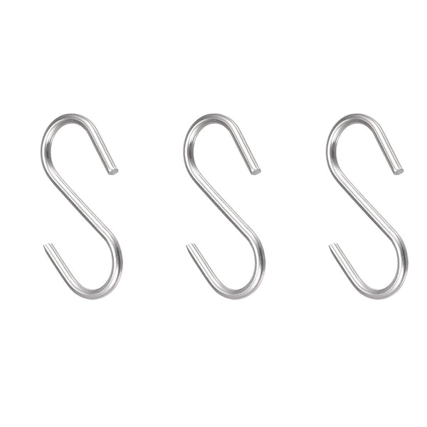 S-Hooks (Pack of 3) – Heavy-Duty 4 mm Thick Stainless Steel 8 cm Silver