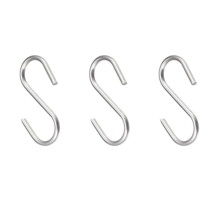 S-Hooks (Pack of 3) – Heavy-Duty 4 mm Thick Stainless Steel 8 cm Silver