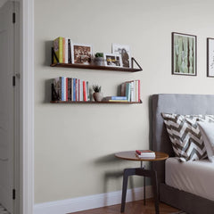 Wooden Pie With Black Bracket Floating Shelf | Decorative Shelves for Living Room | 48 Inch Long - OrganizeMee