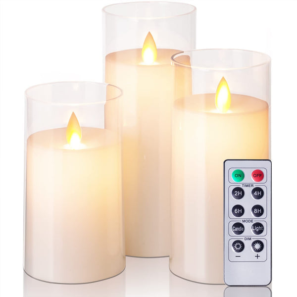 3pc White Acrylic LED Candle | Battery, Remote & Timer | Flameless Set