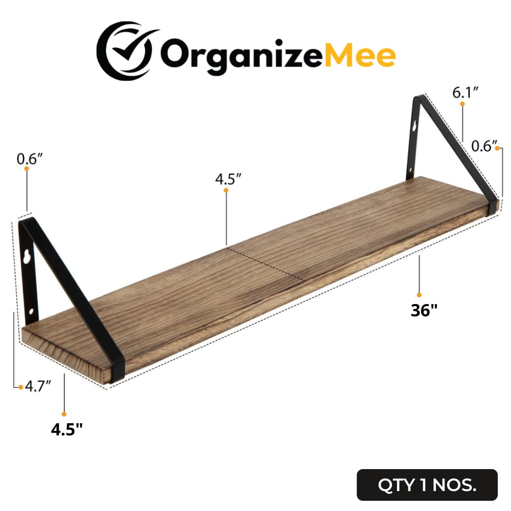 Wooden Pie With White Bracket Floating Shelf | Decorative Shelves for Living Room | 36 Inch Long - OrganizeMee