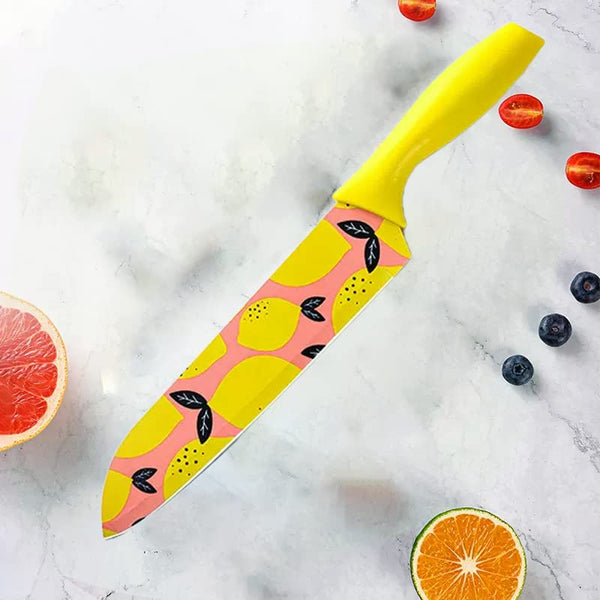 Vegetable Big Printed Yellow Sharp Edge Knife For Kitchen | Chopping Chakoo - OrganizeMee