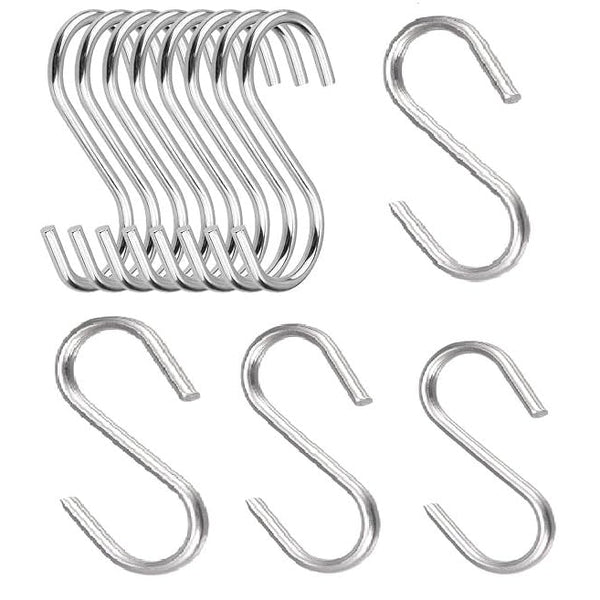 Organizeemee S Hooks (12 Pack) – 4mm Thick Heavy-Duty Stainless Steel 8cm S-Shaped Hangers