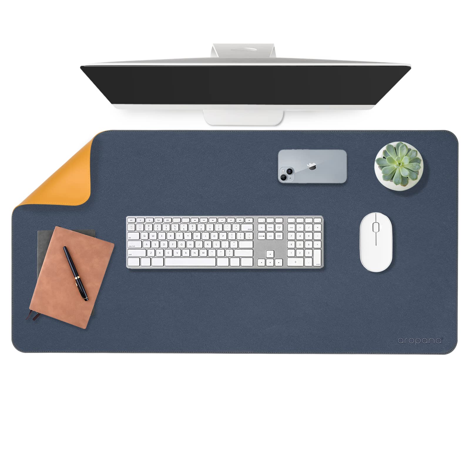 Reversible Vegan Leather Desk Mat | Large Mouse & Laptop Pad | Waterproof & Edge-Stitched