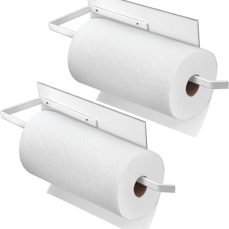 Set 2 White Magnetic Towel Holder | Kitchen Tissue Roll Holder Aluminium Foil Rolls