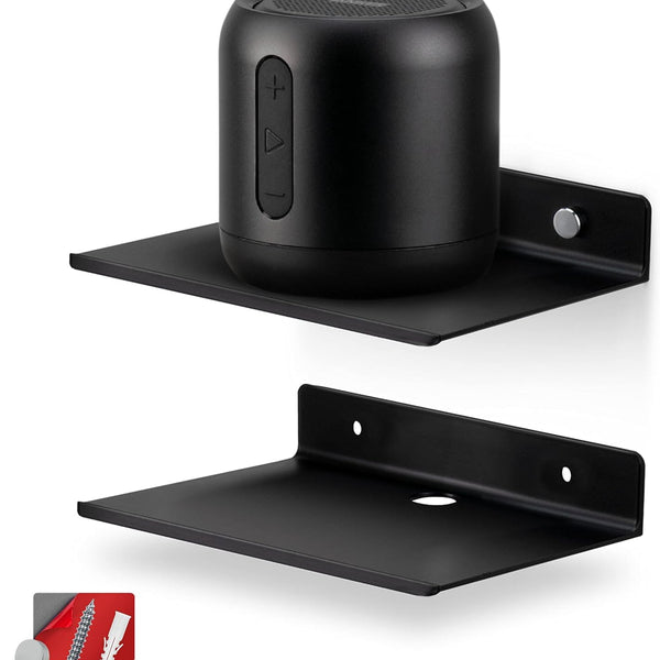 6 inch Black Set 2 Metal Small wall mounted shelvesBluetooth speakerWi-Fi camera stand corner