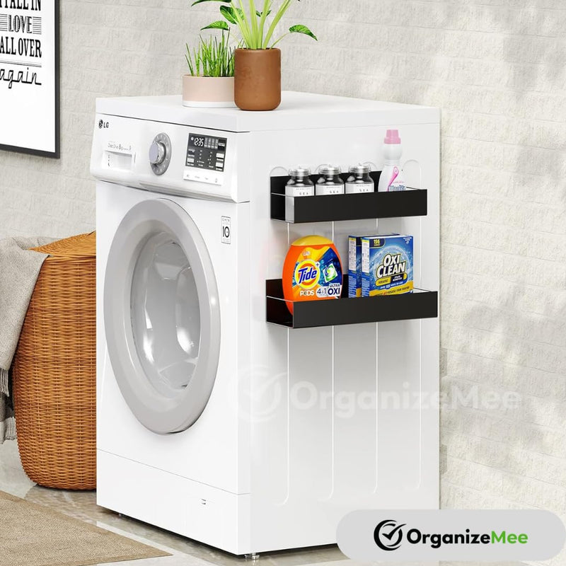 Magnetic Spice Rack & Kitchen Organizer (27.8 x 11 cm) - Maximize Space, Declutter Counters | Fridge, Washing Machine Storage | Magnetic Shelf Organizer for Spices, Utensils [Black Qty:1]