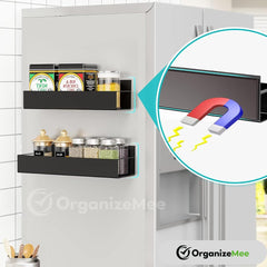 Magnetic Spice Rack & Kitchen Organizer (27.8 x 11 cm) - Maximize Space, Declutter Counters | Fridge, Washing Machine Storage | Magnetic Shelf Organizer for Spices, Utensils [Black Qty:1]