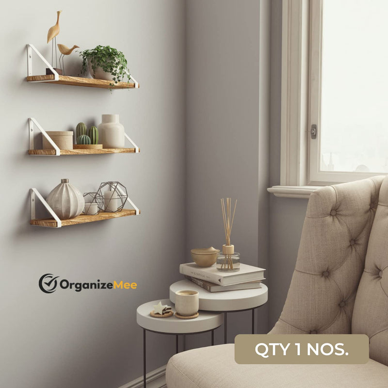 Wooden Pie With White Bracket Floating Shelf | Decorative Shelves for Living Room | 36 Inch Long - OrganizeMee