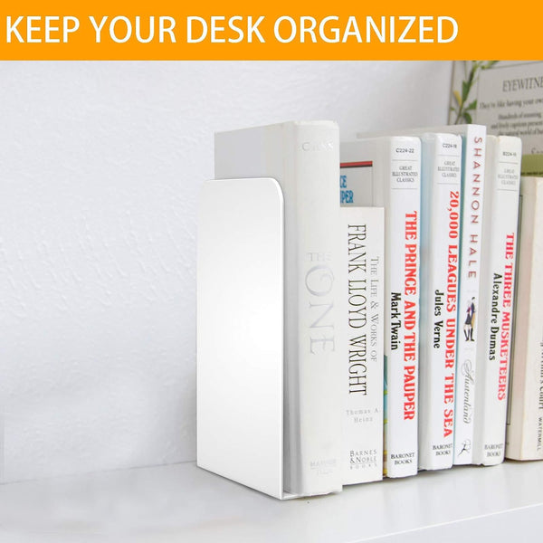 Office Files Magazines Book Organizer Bookends Pair For Home & Office | White - OrganizeMee
