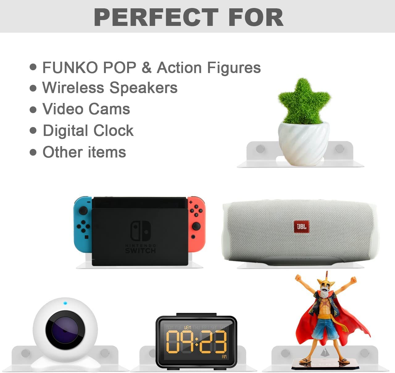 6" Floating Grey Metal Shelf For Security Cameras, Speaker, Webcam - OrganizeMee