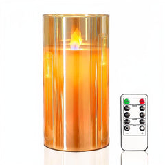 Amber Glass LED Pillar | Real Wax | Remote | Flickering Wick | 6