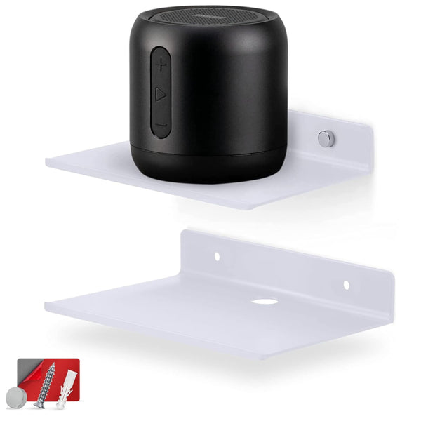 6 Inch White Set 2 Metal Small wall mounted shelvesBluetooth speakerWi-Fi camera stand corner