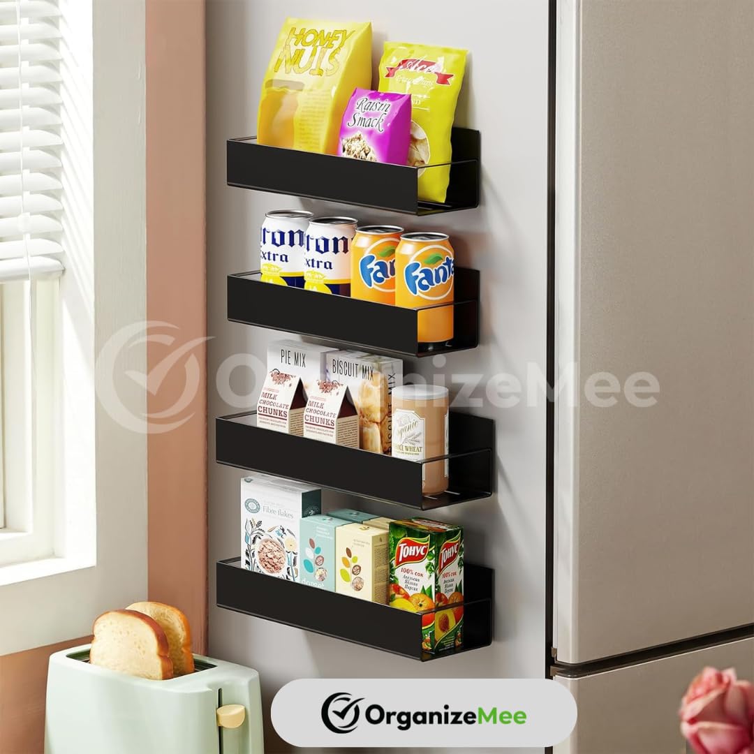 Magnetic Spice Rack & Kitchen Organizer (27.8 x 11 cm) - Maximize Space, Declutter Counters | Fridge, Washing Machine Storage | Magnetic Shelf Organizer for Spices, Utensils [Black Qty:1]