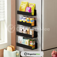 Magnetic Spice Rack & Kitchen Organizer (27.8 x 11 cm) - Maximize Space, Declutter Counters | Fridge, Washing Machine Storage | Magnetic Shelf Organizer for Spices, Utensils [Black Qty:1]