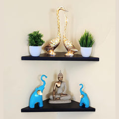 Triangular Floating Black Metal Wall Corner Shelf For Security Cameras, Speaker, Webcam - OrganizeMee