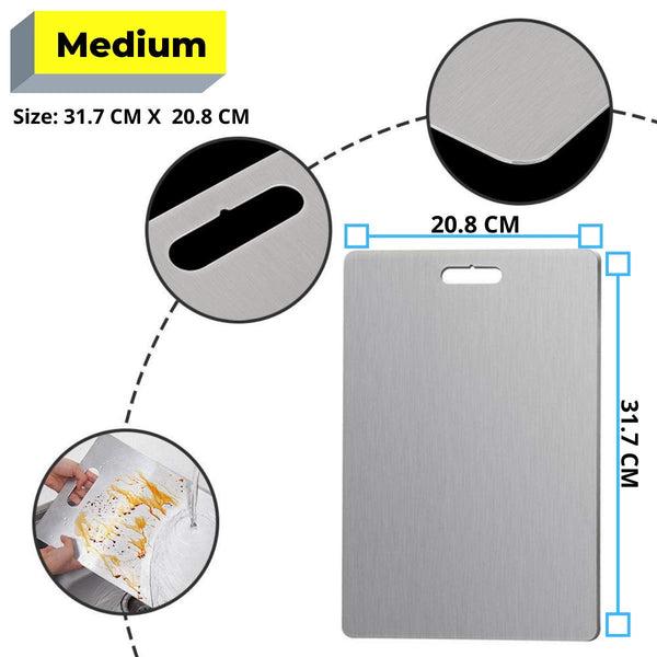 Medium Stainless Steel Chopping Cutting Board  : 1 Year With Warranty, Toxin-free - OrganizeMee