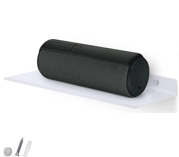 12" Floating White Metal Shelf For Security Cameras, Speaker, Webcam - OrganizeMee