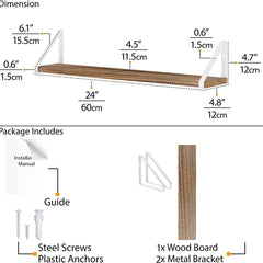 Wooden Pie With White Bracket Floating Shelf | Decorative Shelves for Living Room | 36 Inch Long - OrganizeMee