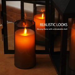 3pc Grey Acrylic LED Candles | Battery & Remote | Flameless Pillar
