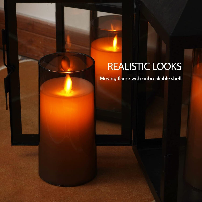 3pc Grey Acrylic LED Candles | Battery & Remote | Flameless Pillar