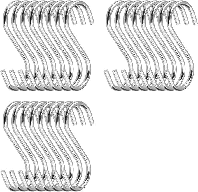 Organizeemee S Hooks (Pack of 24) – Heavy-Duty 4mm Thick Silver S-Shaped Hanging Hangers
