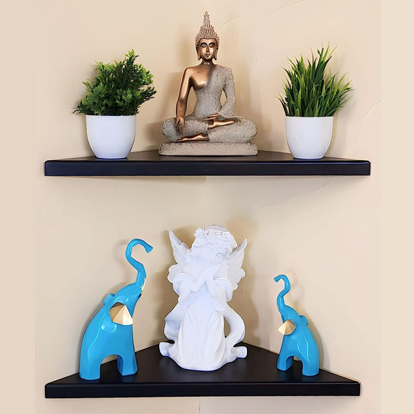 Triangular Floating Black Metal Wall Corner Shelf For Security Cameras, Speaker, Webcam - OrganizeMee