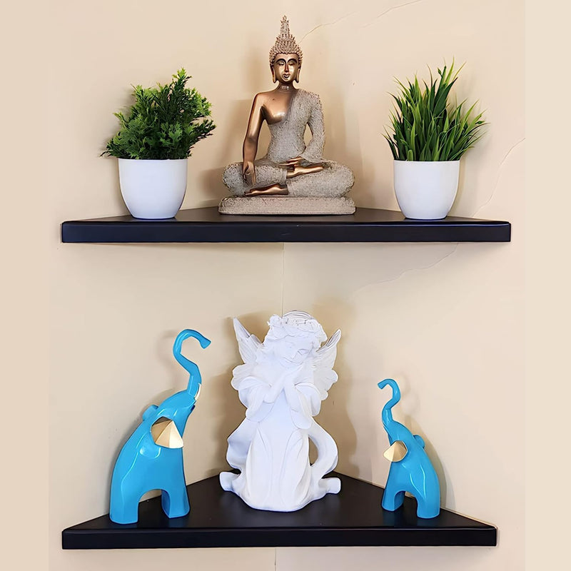 Triangular Floating Black Metal Wall Corner Shelf For Security Cameras, Speaker, Webcam - OrganizeMee