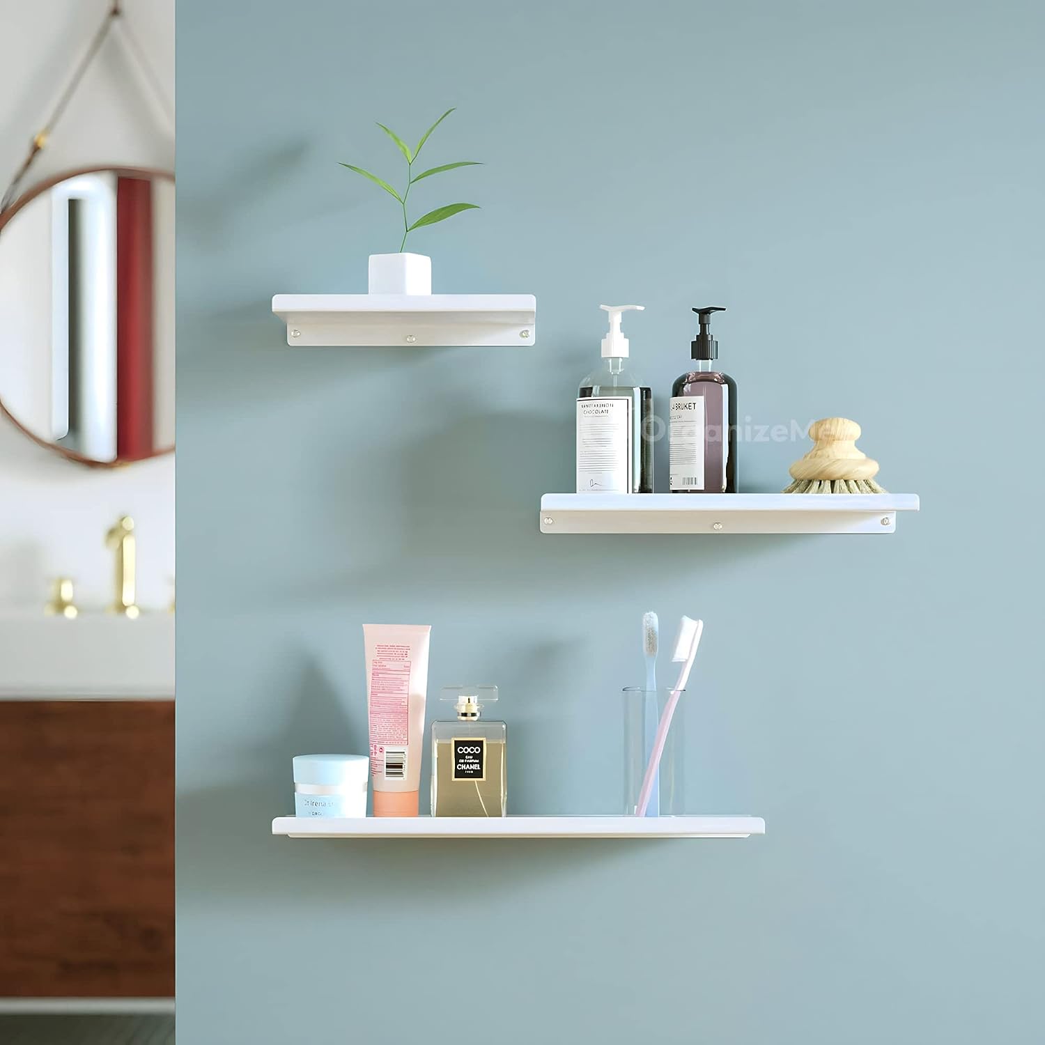 White Metal Shelf 9"13"17" Set Of 3 Floating  For Security Cameras, Speaker, Webcam - OrganizeMee