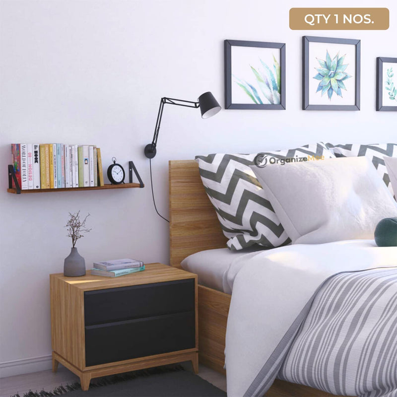 Wooden Pie With Black Bracket Floating Shelf | Decorative Shelves for Living Room | 24 Inch Long - OrganizeMee