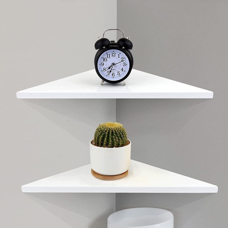 Triangular Floating White Metal Wall Corner Shelf For Security Cameras, Speaker, Webcam - OrganizeMee