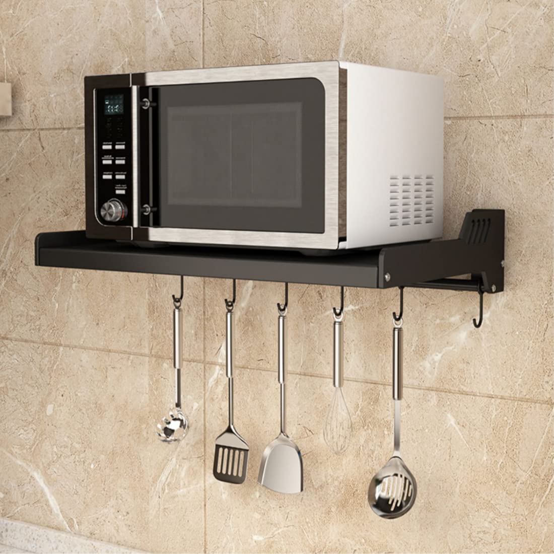 Single Stage Carbon Steel Microwave Wall Shelf Stand Organizer with Accessories - OrganizeMee