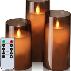 3pc Grey Acrylic LED Candles | Battery & Remote | Flameless Pillar