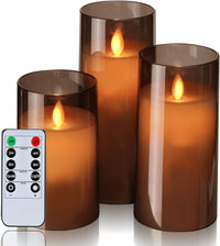 3pc Grey Acrylic LED Candles | Battery & Remote | Flameless Pillar