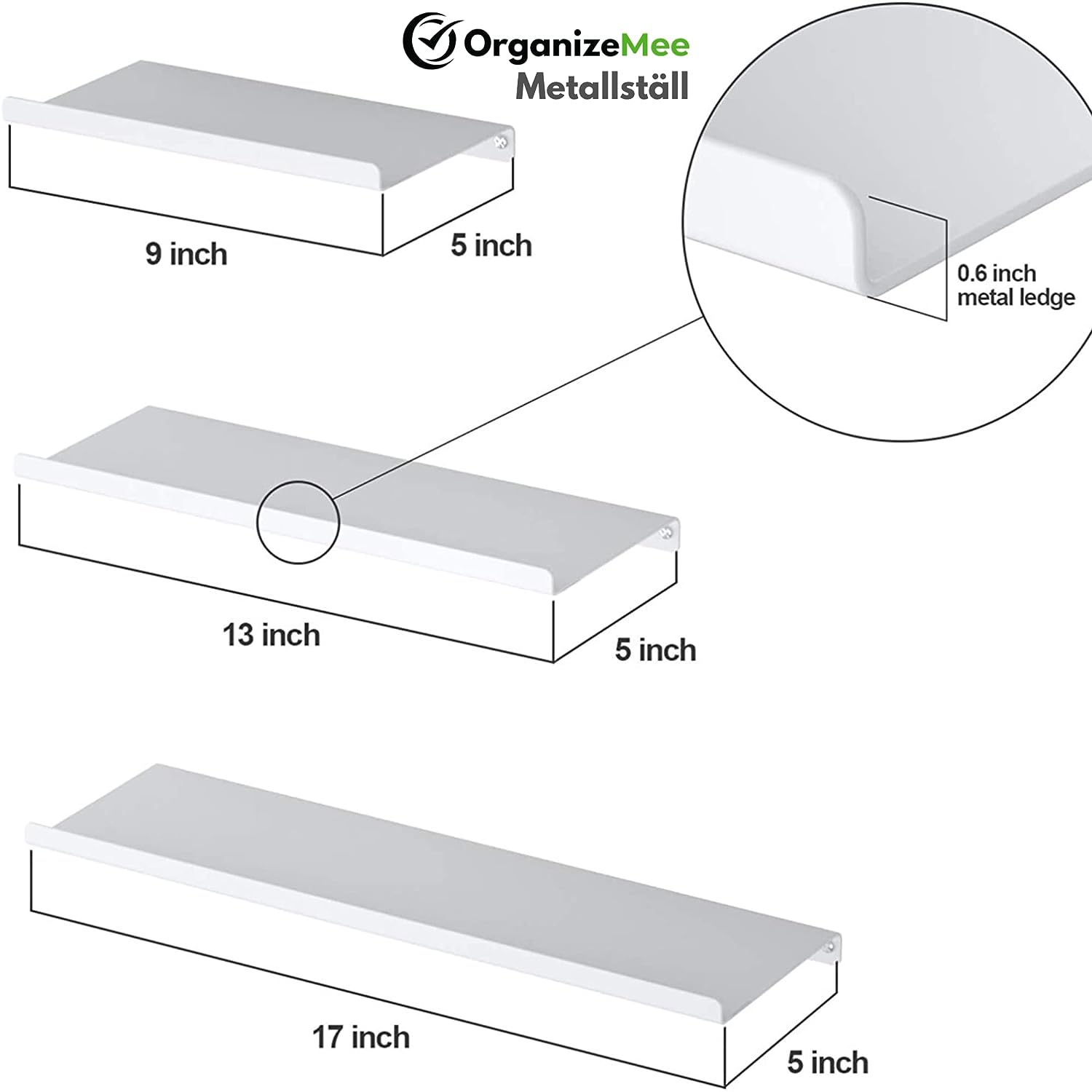 White Metal Shelf 9"13"17" Set Of 3 Floating  For Security Cameras, Speaker, Webcam - OrganizeMee