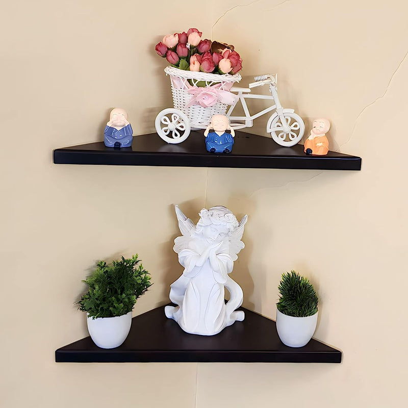 Triangular Floating Black Metal Wall Corner Shelf For Security Cameras, Speaker, Webcam - OrganizeMee