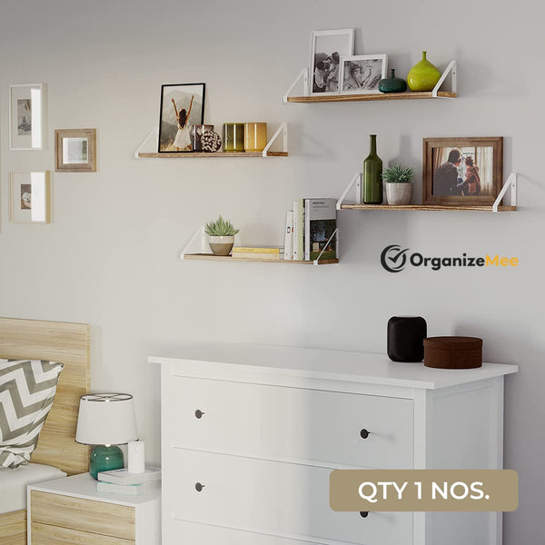 Wooden Pie With White Bracket Floating Shelf | Decorative Shelves for Living Room | 36 Inch Long - OrganizeMee