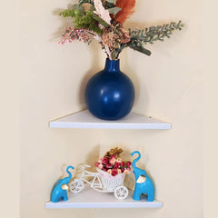 Triangular Floating White Metal Wall Corner Shelf For Security Cameras, Speaker, Webcam - OrganizeMee