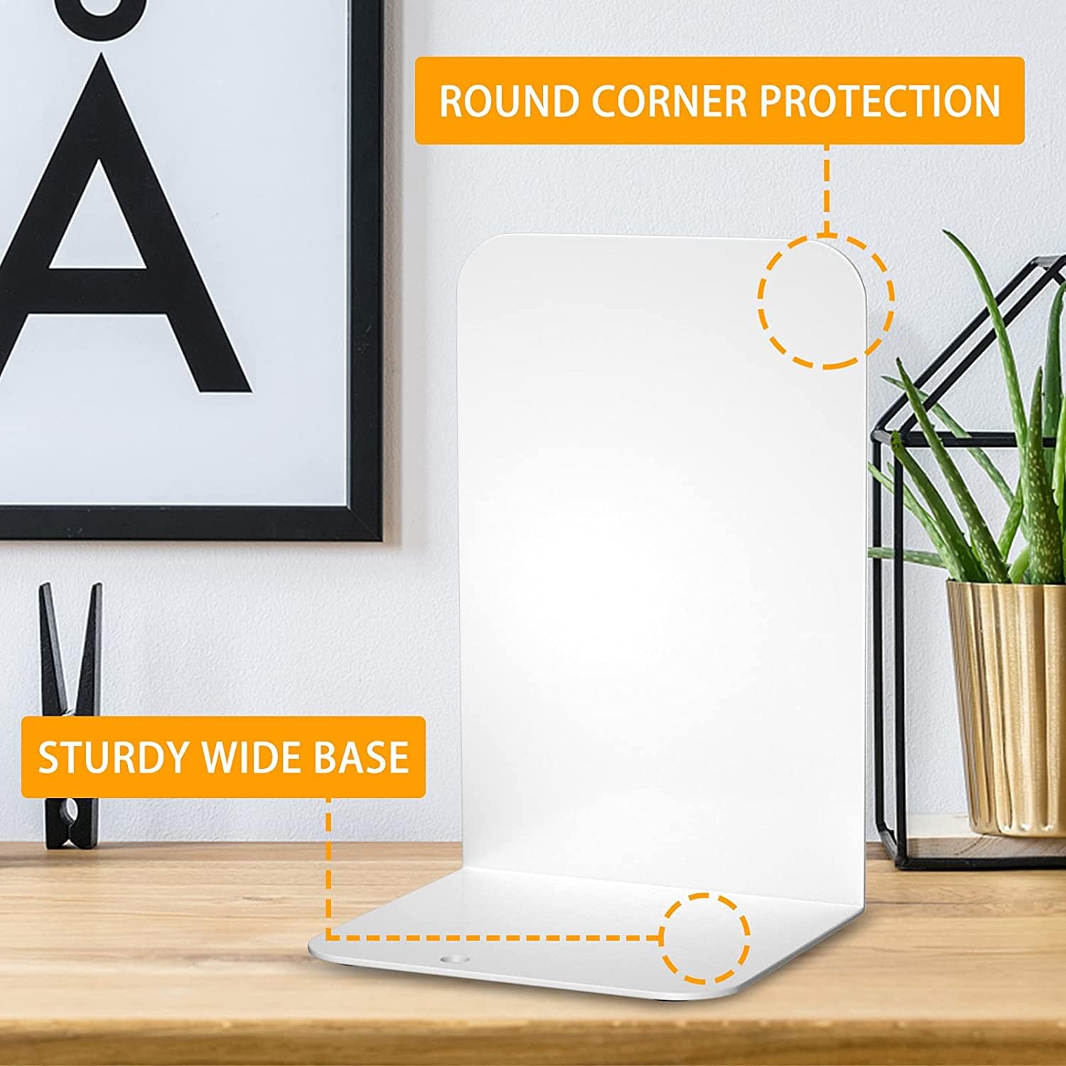 Office Files Magazines Book Organizer Bookends Pair For Home & Office | White - OrganizeMee