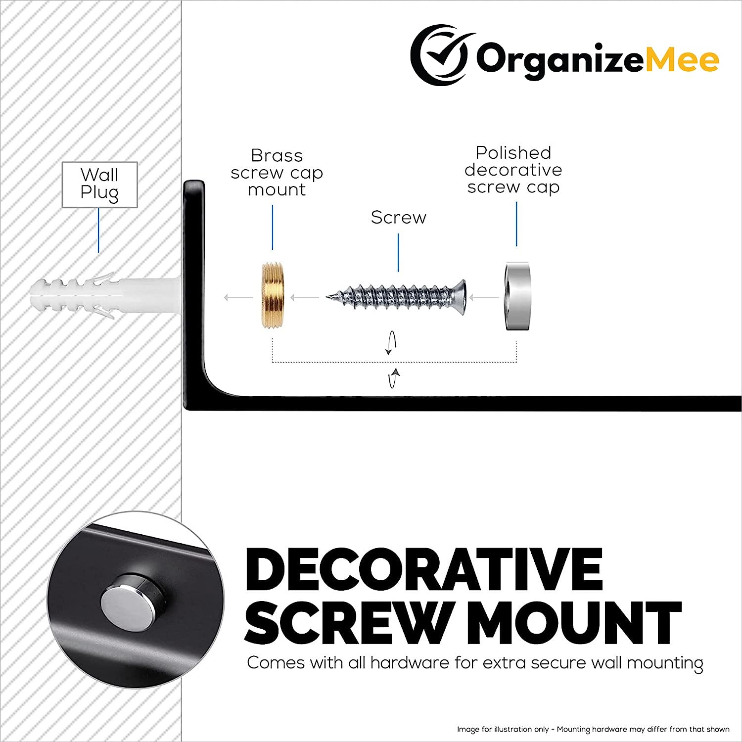 6" Floating Black Metal Shelf For Security Cameras, Speaker, Webcam - OrganizeMee