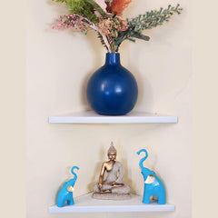 Triangular Floating White Metal Wall Corner Shelf For Security Cameras, Speaker, Webcam - OrganizeMee