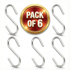 S-Hooks (Pack of 6) – Heavy-Duty 4 mm Thick Stainless Steel 8 cm Silver