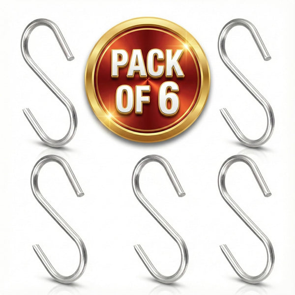 S-Hooks (Pack of 6) – Heavy-Duty 4 mm Thick Stainless Steel 8 cm Silver
