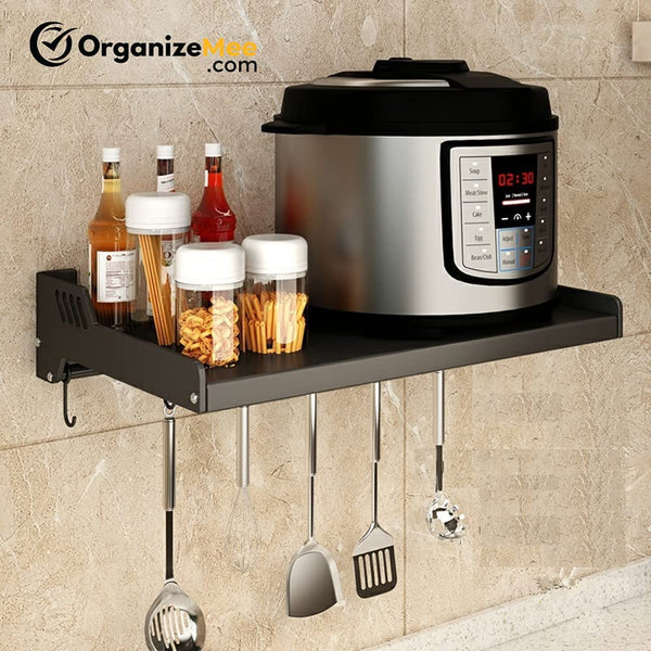Extra Large Single Stage Carbon Steel Microwave Wall Shelf Stand Organizer with Accessories - OrganizeMee