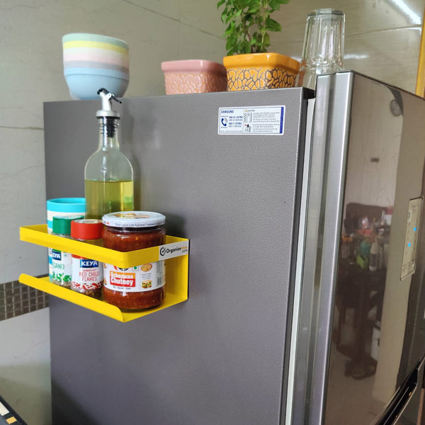 Kitchen Organizer Storage Yellow Magnetic Rack | With 1 Year Warranty - OrganizeMee