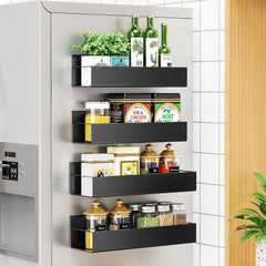 Magnetic Spice Rack & Kitchen Organizer (27.8 x 11 cm) - Maximize Space, Declutter Counters | Fridge, Washing Machine Storage | Magnetic Shelf Organizer for Spices, Utensils [Black Qty:1]