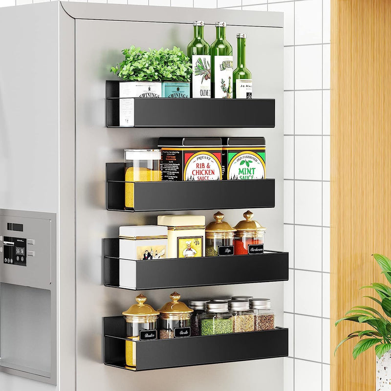 Magnetic Spice Rack & Kitchen Organizer (27.8 x 11 cm) - Maximize Space, Declutter Counters | Fridge, Washing Machine Storage | Magnetic Shelf Organizer for Spices, Utensils [Black Qty:1]