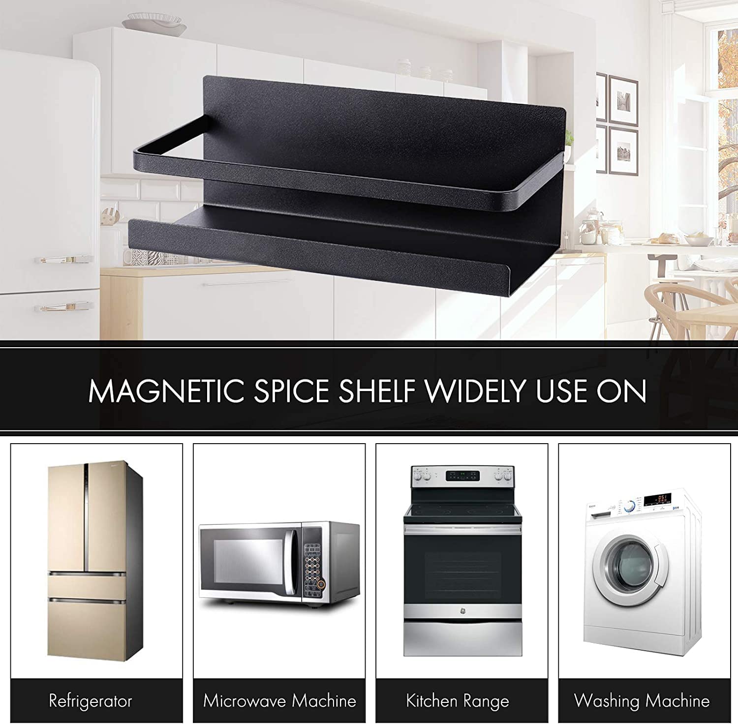Black Magnetic Rack Kitchen Organizer Storage  | With 1 Year Warranty - OrganizeMee